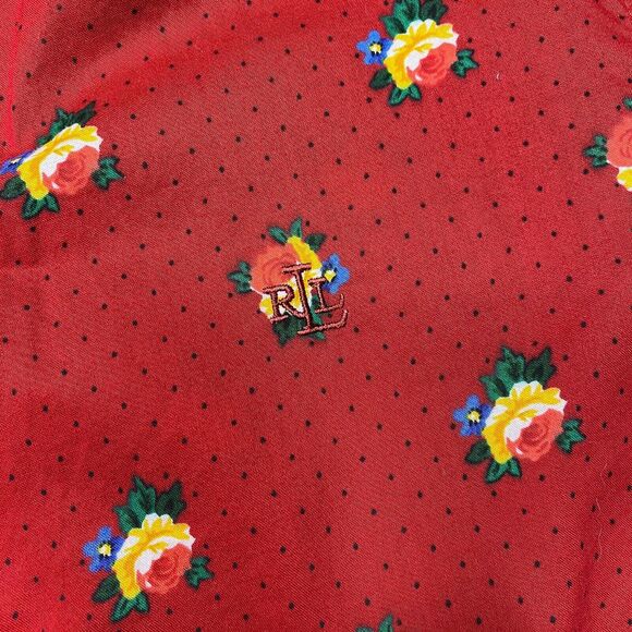 LAUREN RALPH LAUREN | sz S Women's Vintage Red Floral/Micro Dot Button Down Top - Picture 4 of 5